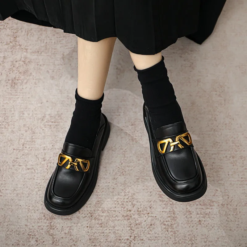 Women Retro Cowhide Thick Soled Loafers