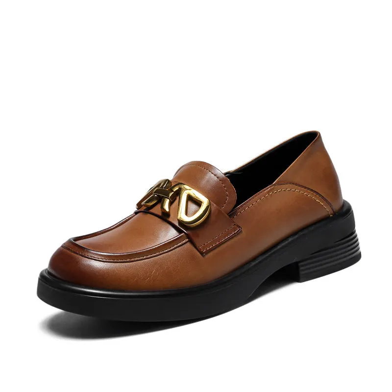 Women Retro Cowhide Thick Soled Loafers