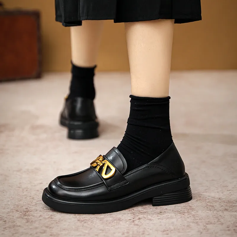 Women Retro Cowhide Thick Soled Loafers