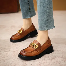 Women Retro Cowhide Thick Soled Loafers