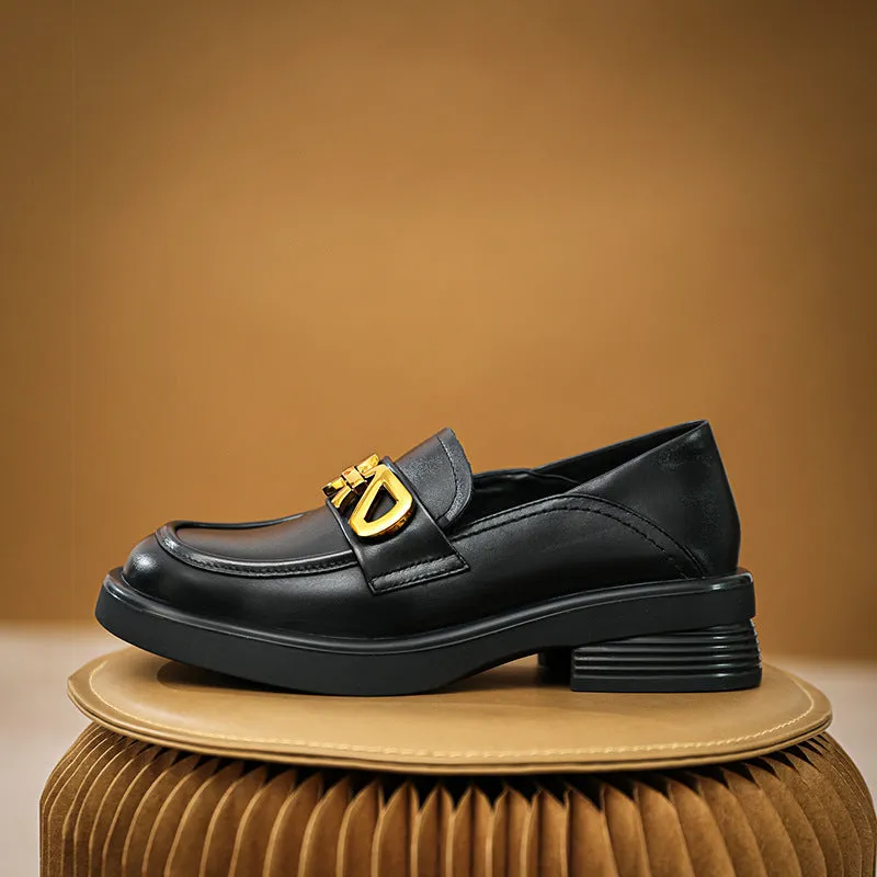 Women Retro Cowhide Thick Soled Loafers