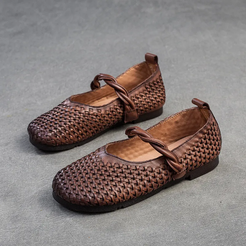 Women Retro Handmade Plaited Leather Casual Flats