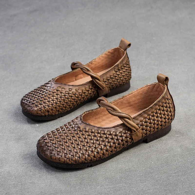 Women Retro Handmade Plaited Leather Casual Flats
