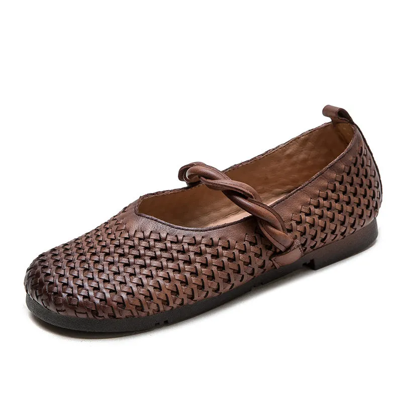 Women Retro Handmade Plaited Leather Casual Flats