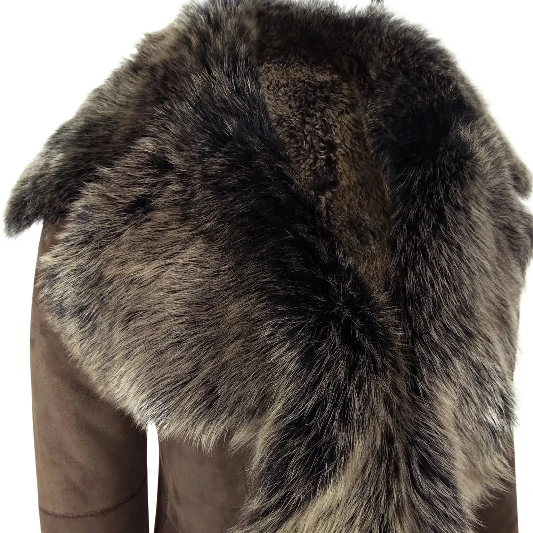 Women's Gold Brown 3/4 Length Warm Luxury Toscana Sheepskin Coat