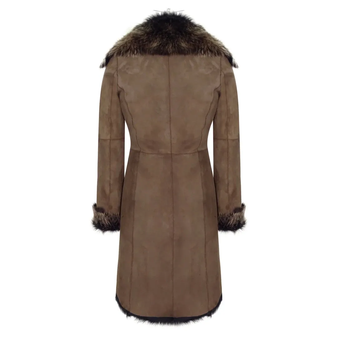 Women's Gold Brown 3/4 Length Warm Luxury Toscana Sheepskin Coat