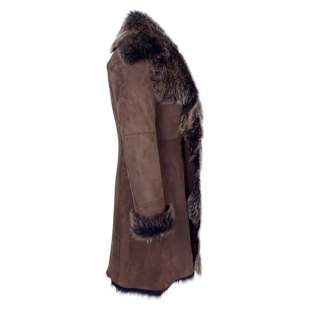 Women's Gold Brown 3/4 Length Warm Luxury Toscana Sheepskin Coat
