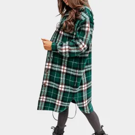 Women's Wool Blend Coat - Long Sleeve - Plaid Pattern - Mid-Length - Multiple Colours
