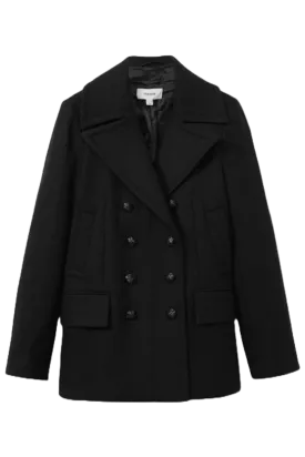 Wool Blend Double Breasted Pea Coat