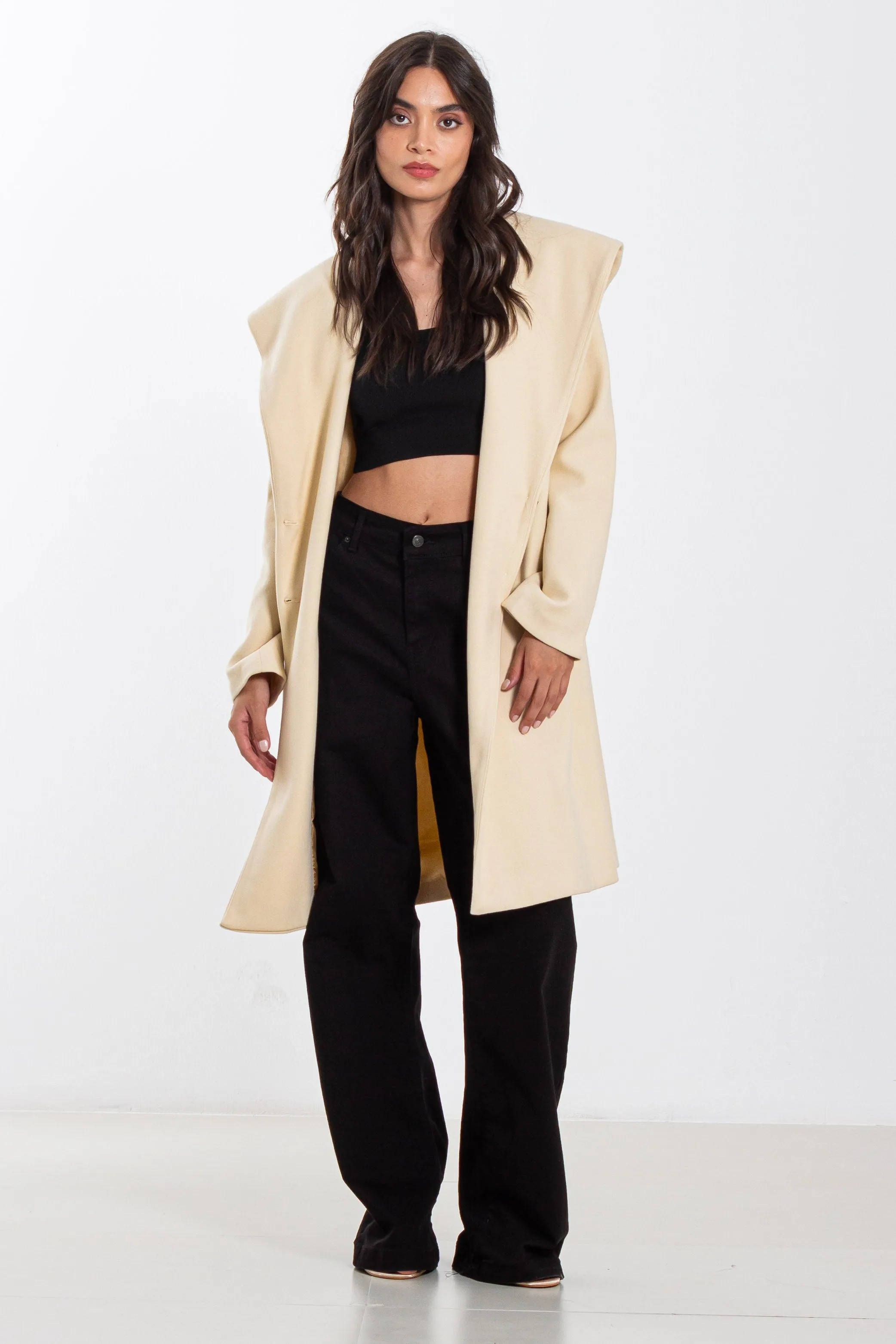 WOOL BLEND HOODIE COAT