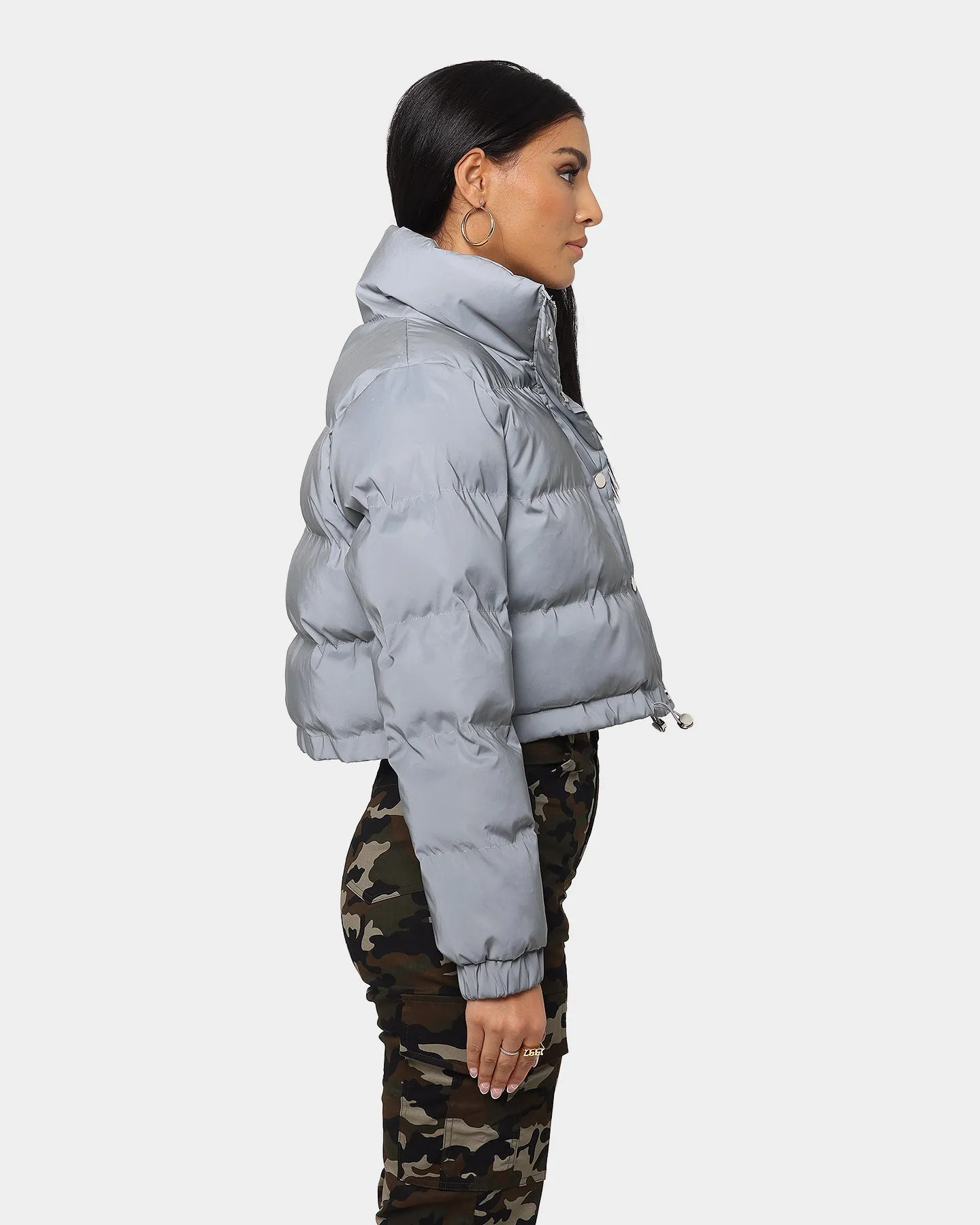XXIII Women's Lila Reflector Crop Puffer Jacket Sliver